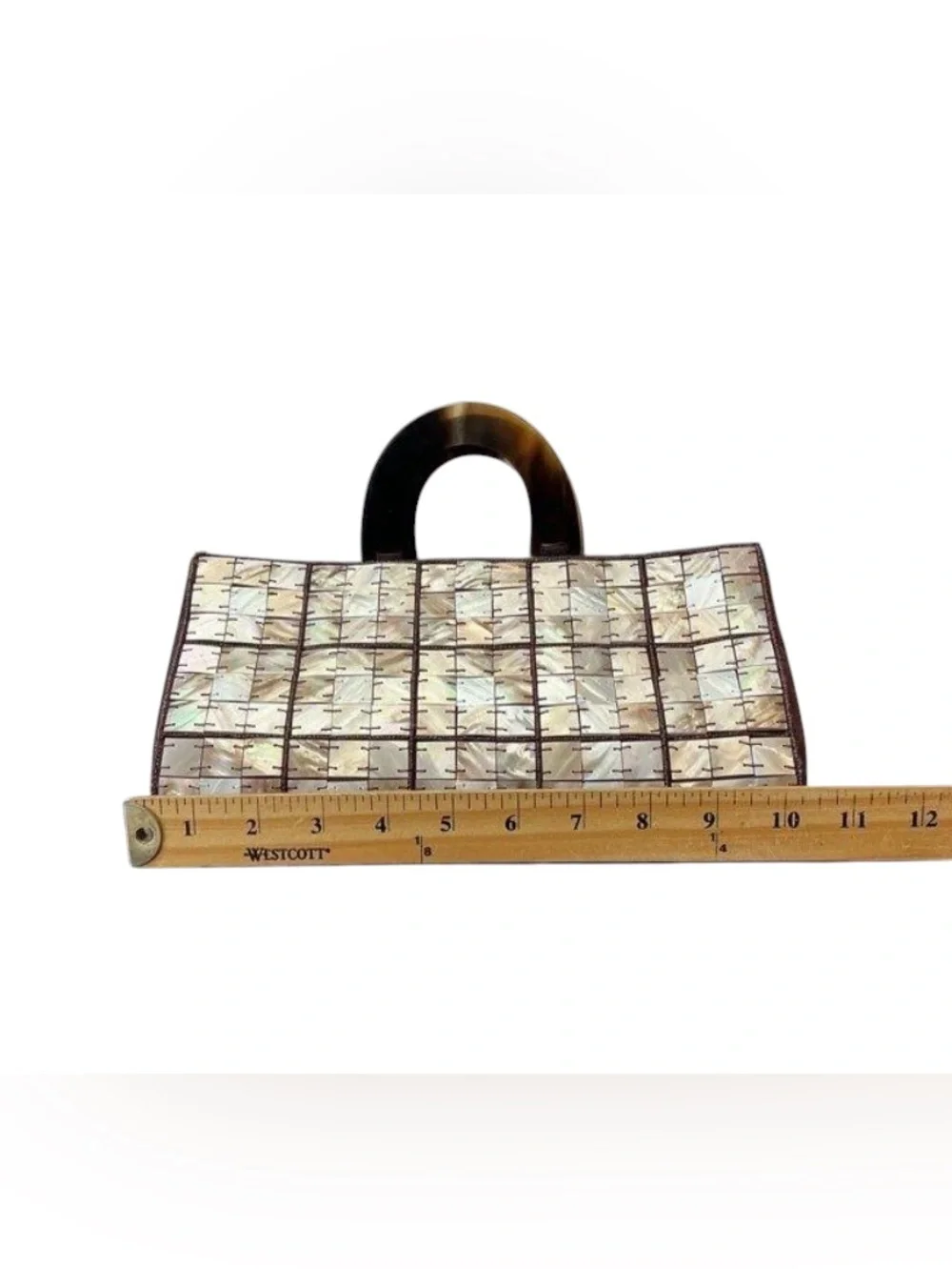 Vintage Mother of Pearl Mosaic Tiled Shell Bag Tortoiseshell Top Handle Clutch